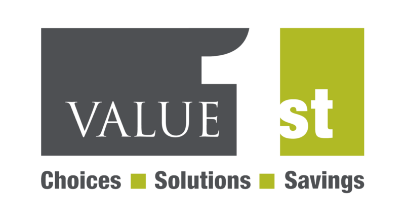 Green and grey logo for Value 1st